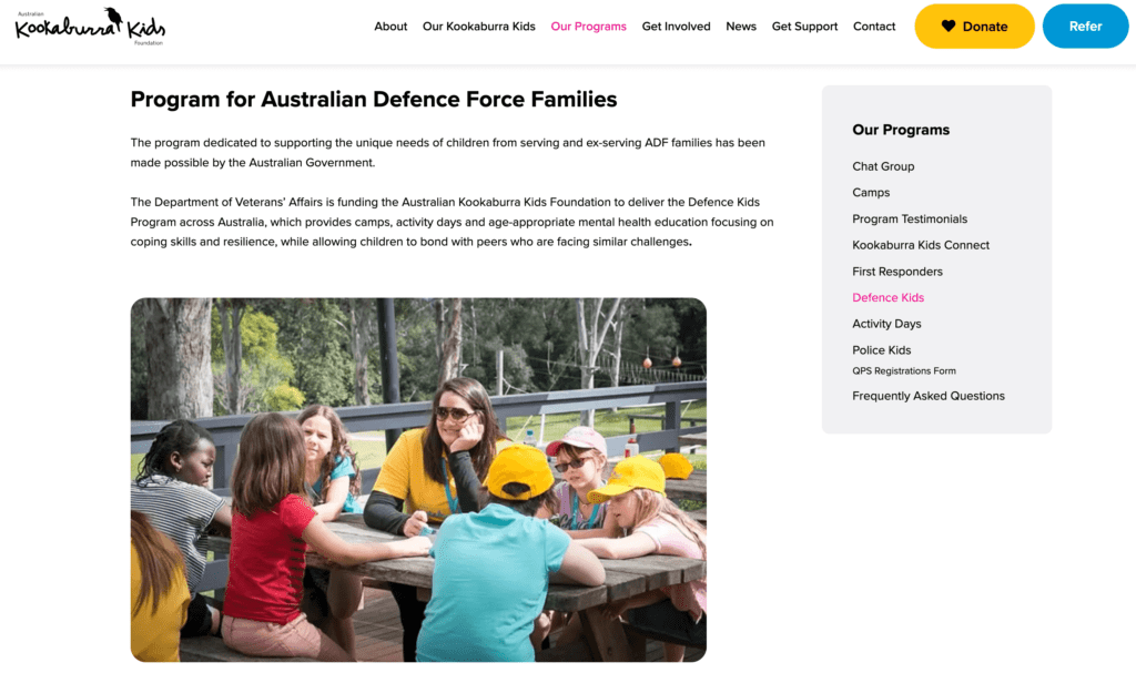 Kookaburra Kids, Defence Kids program